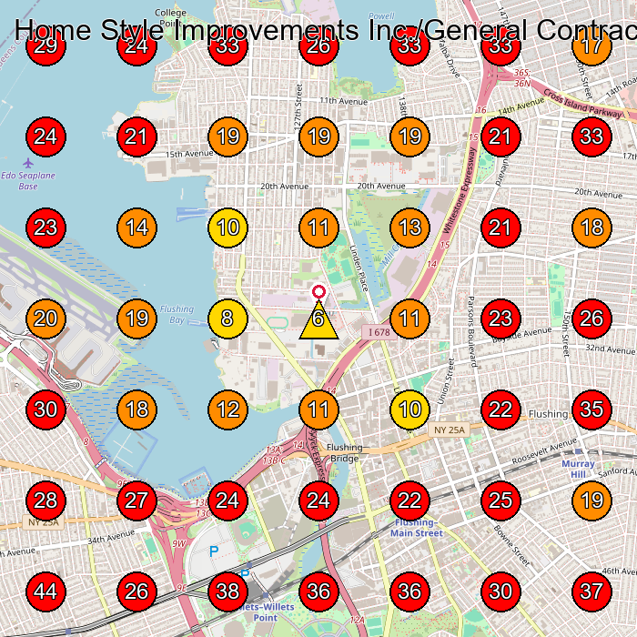 Home Style Improvements Inc./General Contractor/Lead Paint Inspector/cabinet/countertop/floor/tiles GeoGrid visibility map for Construction Company in Flushing